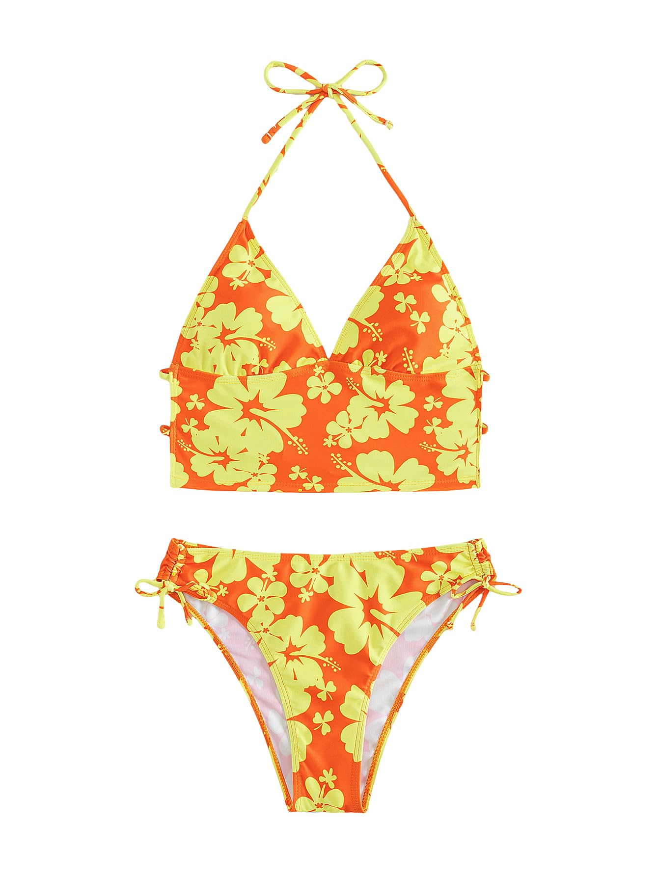 Floerns Bikini da donna 2 pezzi stampa floreale Halter Tie Back Crop Top e pantaloni