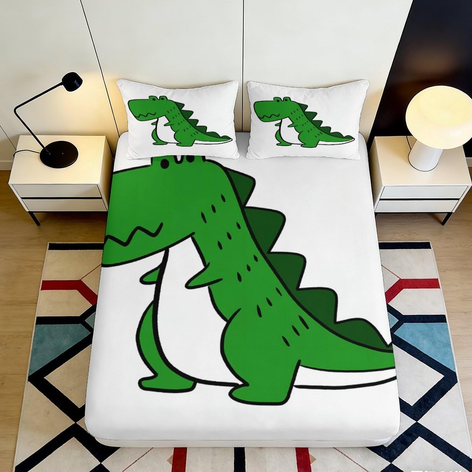 Uynsixtme Style-10 3D Printed Cartoon Dinosaur Fitted Sheet Microfiber Non-Slip Deep Pocket Bedroom Bedding Dinosaur Design Mattress Fitted Cover Washable Elastic Hem 140X200x25cm