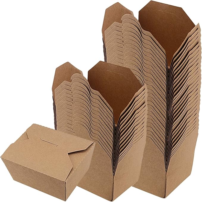 SINJEUN 70 Pack Kraft Paper Box To Go Containers, 13 x 10.6 x 6.5 cm