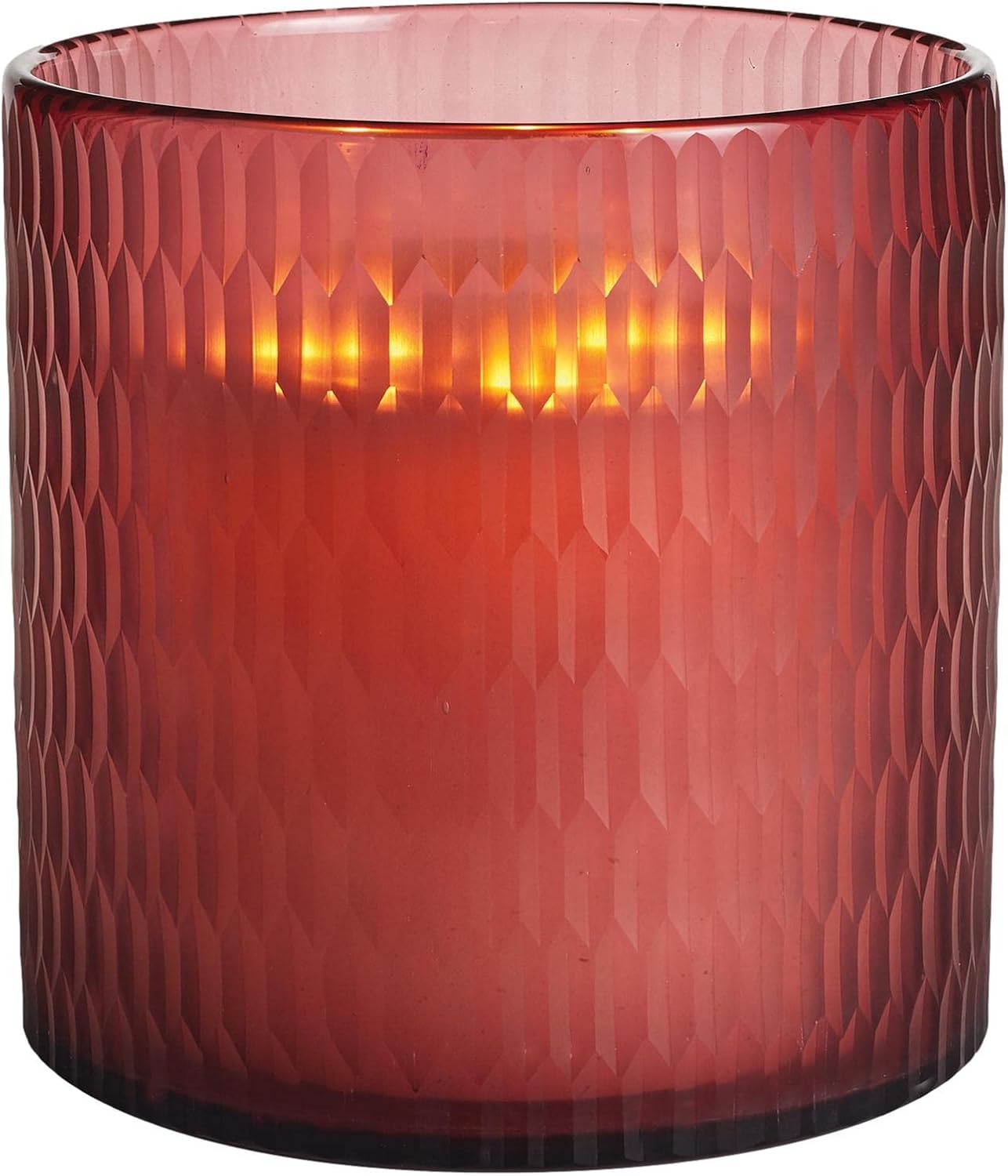 MY SWANKY HOME Contemporary Pink Plum Textured Glass Hurricane Candle Holder Ribbed Round