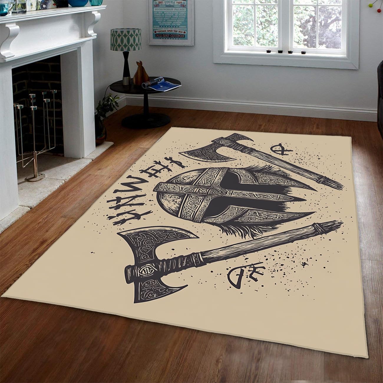 Tapis mythologie nordique hache viking grand format style gothique
