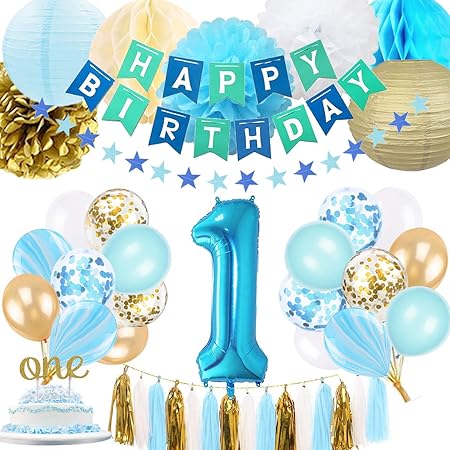 Szhuiher 1er Anniversaire Garcon Decoration Bebe Garcons Premiere Decoration Anniversaire Avec Numero 1 Ballon D Anniversaire Pour Bleu Et Or Partie Fournitures Decoration 1er Anniversaire Amazon Fr Cuisine Et Maison
