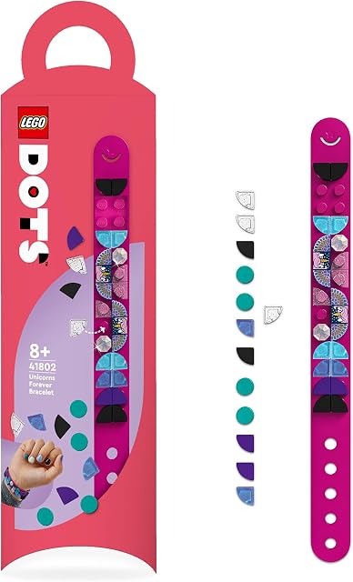 LEGO 41802 DOTS Unicorns Forever Toy Bracelet Making Kit, Small Unicorn Gift for Girls and Boys, DIY Crafts Jewellery Set with Sparkly Tiles, Creative Toys