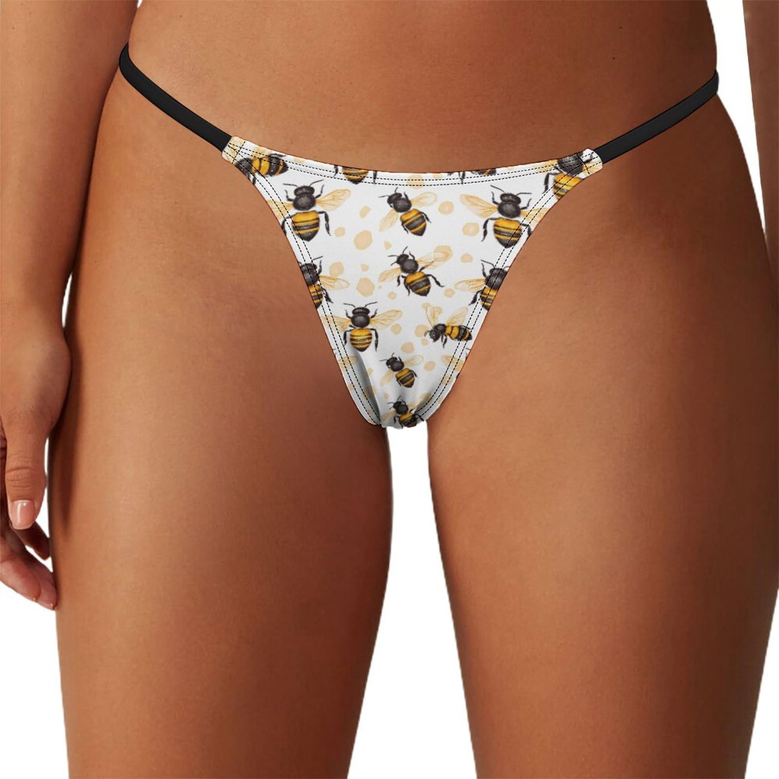 Oudrspo Honey Bees Funny G-String Thongs for Women Underwear T-back Low Rise Panties
