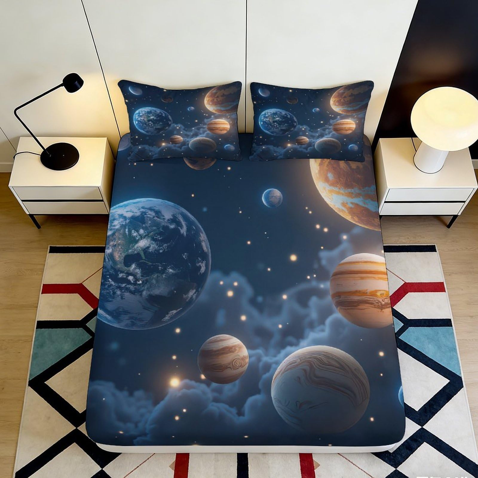 Uxinyoume Style-10 3D Printed Galaxy Starry Sky Fitted Sheet Microfiber Bedroom Decor Cosmic Nebula Mattress Cover Anti-Slip Easy Care 90X200x25cm