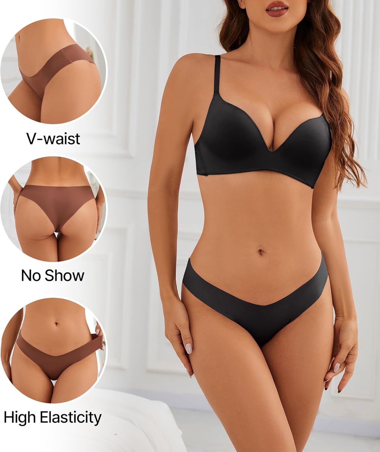 No Show Underwear Women Soft Seamless Bikini Panties Invisibles Breathable V Cut Cheeky 6 Pack - Image 4