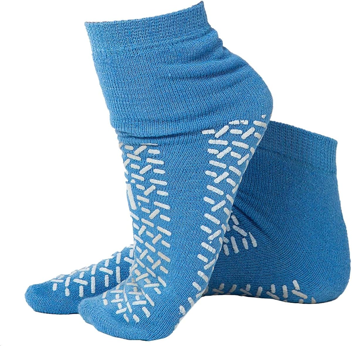 Double Tread Non Slip Hospital Socks (5 Pairs), Large Blue Ankle Socks