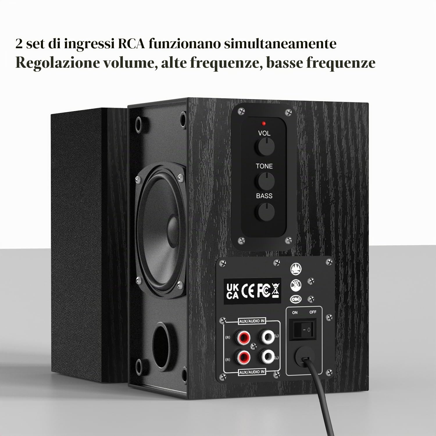 Elimavi Altoparlante da scaffale attivo, altoparlante per computer con woofer da 4", altoparlante da 3,5 mm su RCA Aux per giradischi, struttura in legno, può essere montato a parete