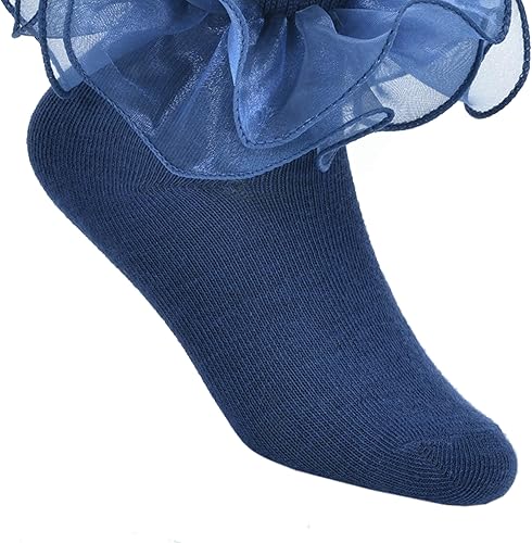 Miniatura 4 de Yepami Calcetines para niñas y niños pequeños, lindos calcetines grandes de encaje de doble capa con volantes para niñas pequeñas, 2 pares