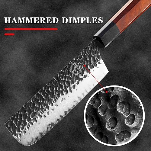 Vista 13 de Cuchillo de chef japonés Santoku de 5 pulgadas, cuchillo de cocina de acero inoxidable de alto carbono AUS10 de 3 capas, cuchillos de chef forjados