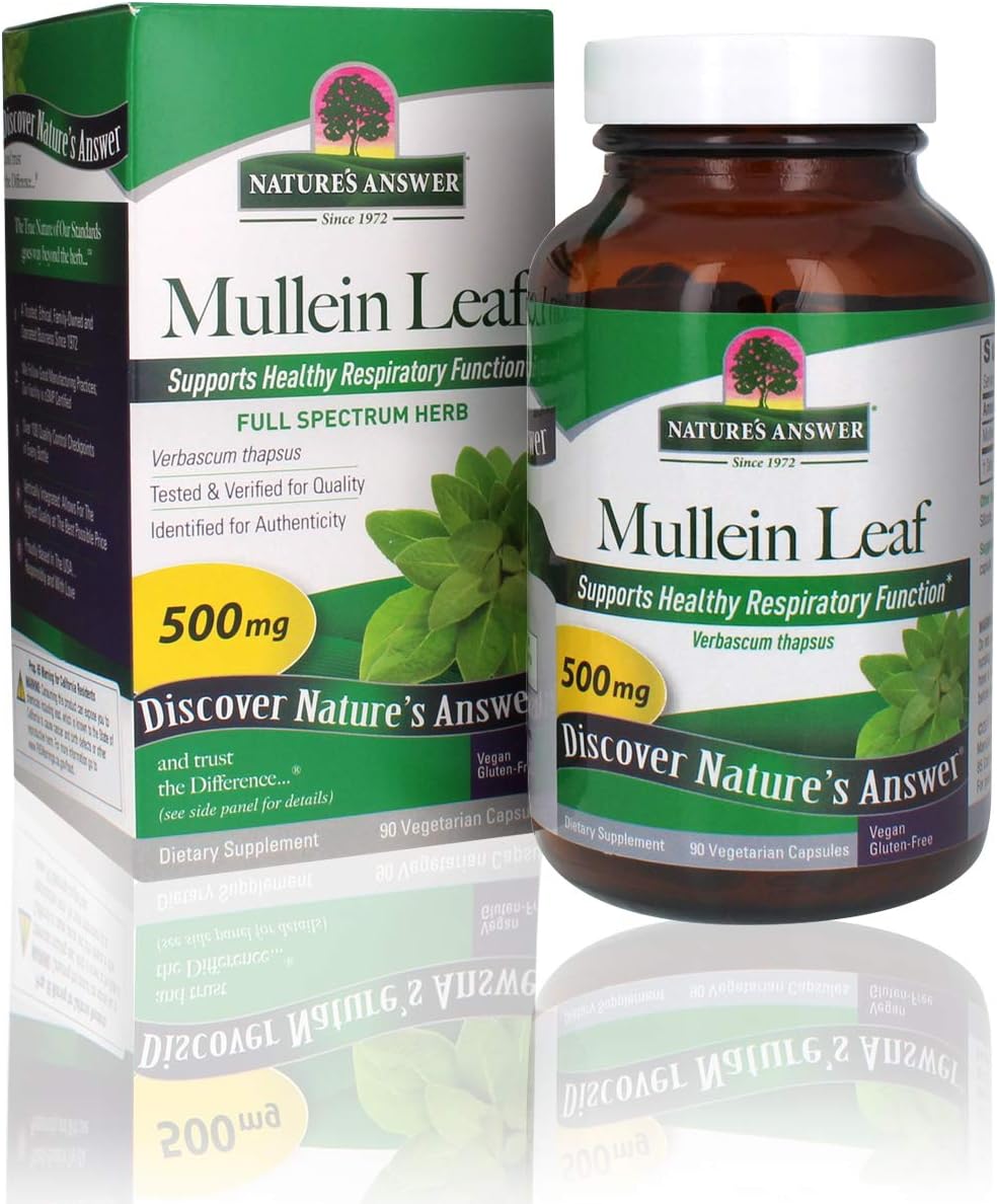 Respuesta de la naturaleza Mullein Leaf Verbascum Thapsus 500mg 90-Capsules | Hierba Ideal para Inmune e Inflamaci&oacute;n | Hierba de espectro completo | Admite la funci&oacute;n respiratoria | Sin gluten | Recuento &uacute;nico