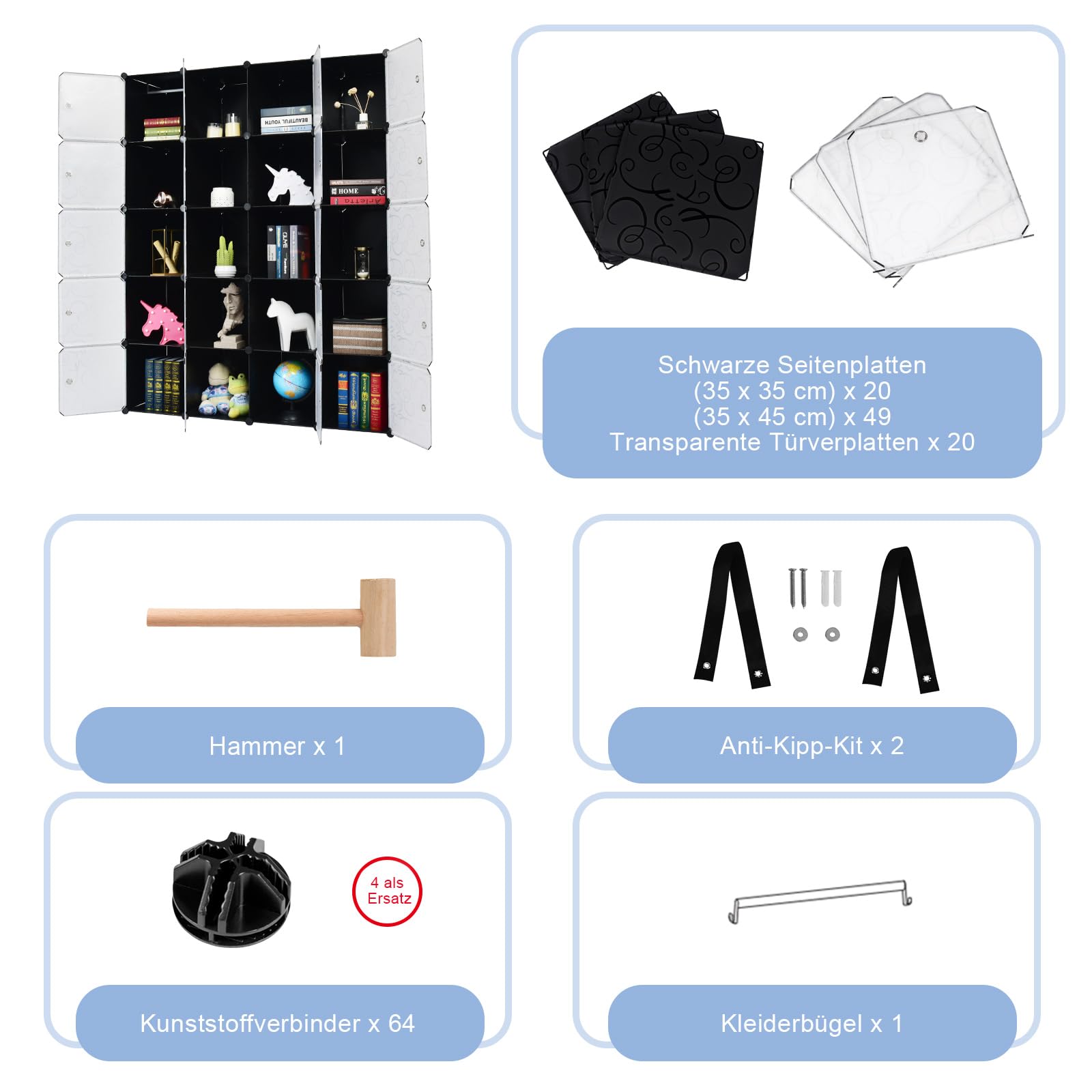COSTWAY 20 Würfel Steckregal, DIY Würfelregal stapelbar aus Kunststoff, Regalsystem Stufenregal Modular mit Kippsicherung für Schlafzimmer, Wohnzimmer