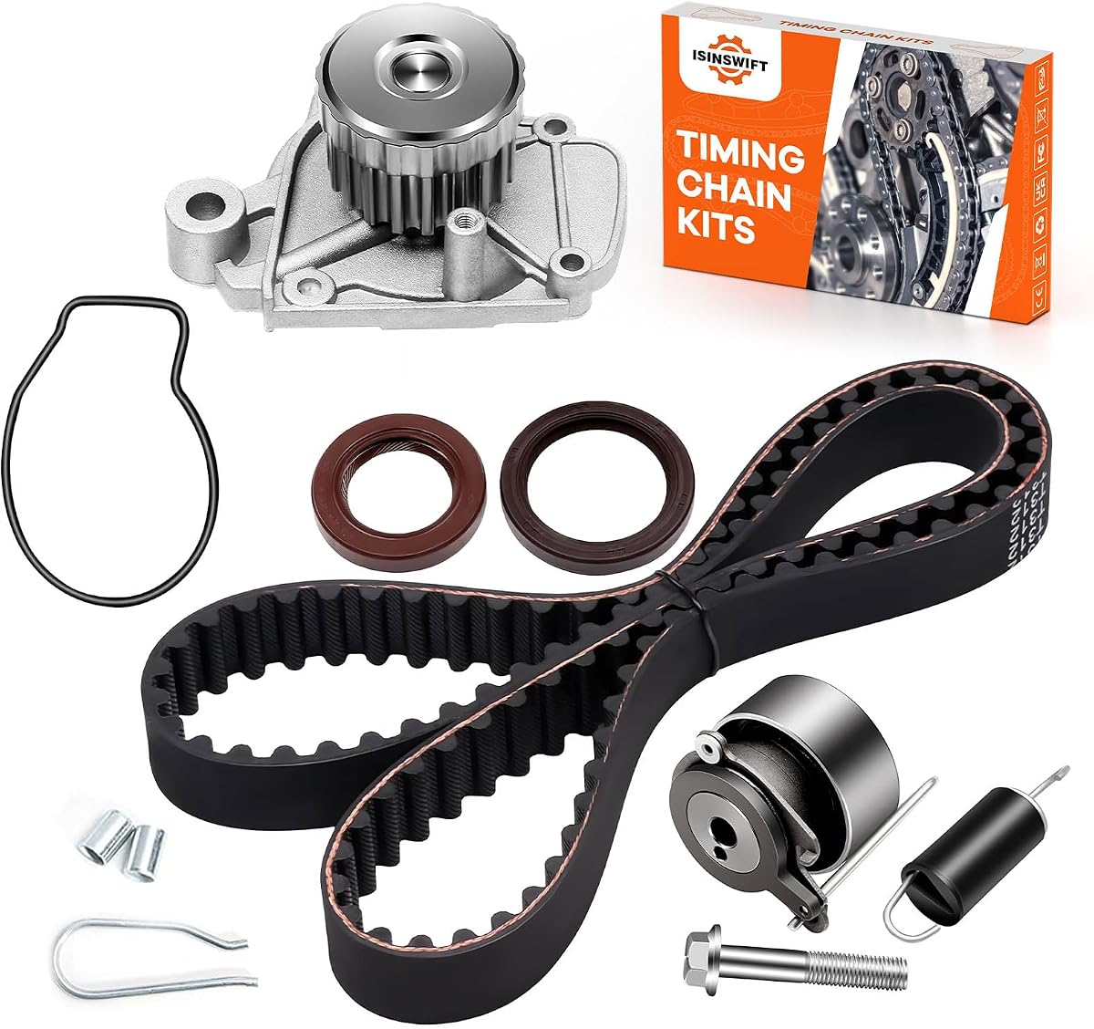 Engine Timing Belt Kit with Water Pump Compatible with Honda Civic DX LX EX HX GX 1.7L L4 16V 2001-2005 Replace# TCK312, TB312K1, 95312K1, GTK0312, TBK220