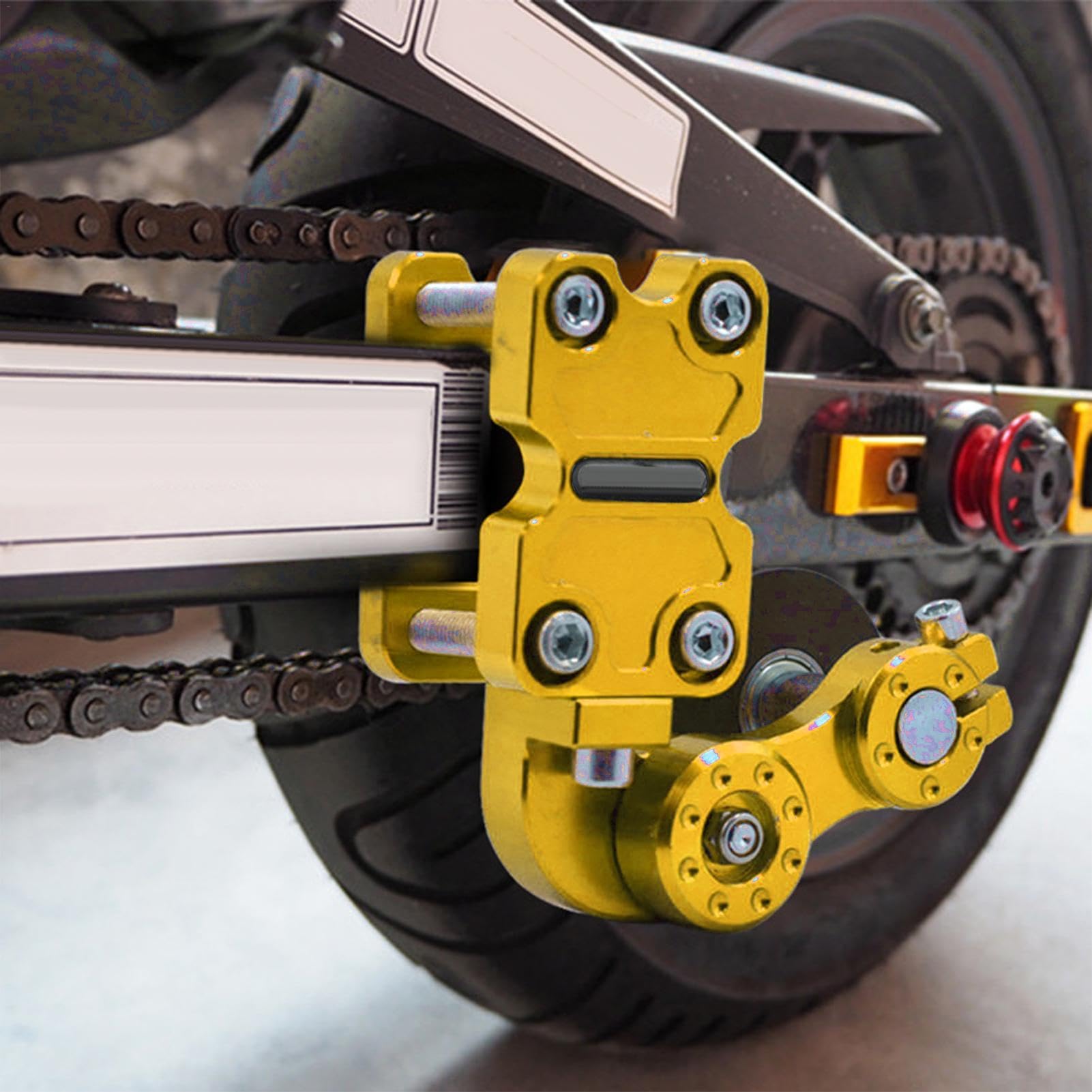 Ajustador de cadena de motocicleta,Herramienta de ajuste de cadena Motocicleta, Ajuste de cadena modificado con guía de tensión automática, Herramienta de engranajes de modificación de cadena