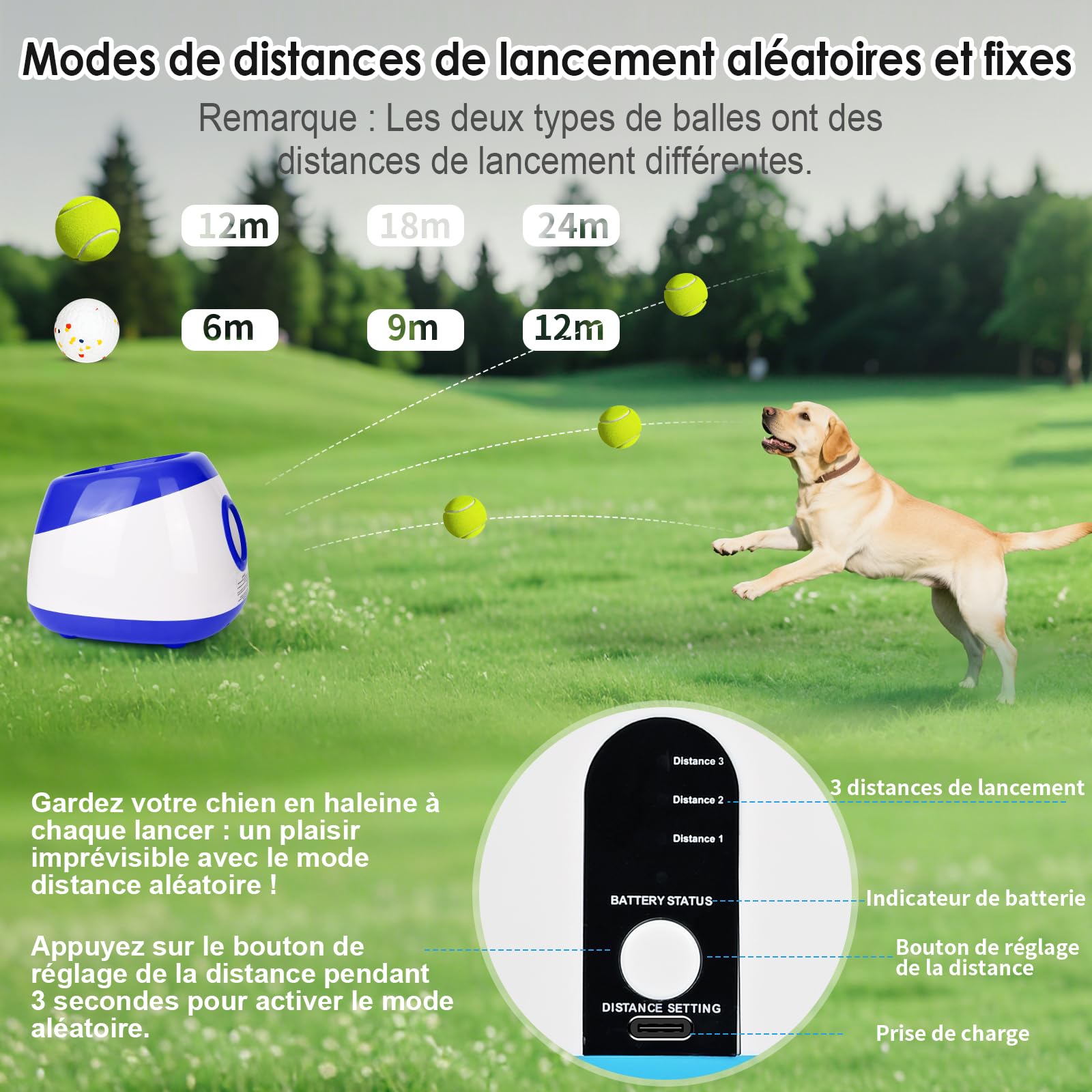 Lanceur de Balle pour Chien Automatique Jeu Intelligence Chien Balles de Tennis pour Chiens de Grand et Moyenne Taille