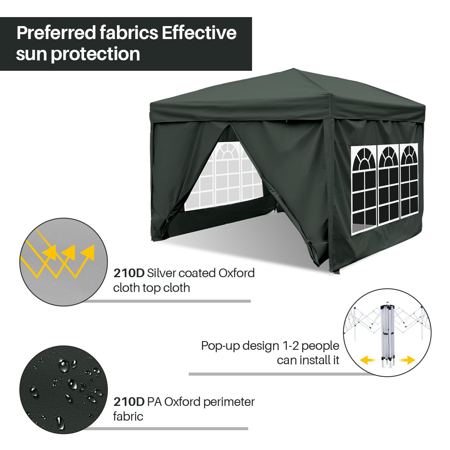 Tonnelle étanche 3 x 3 m - Hauteur réglable - Avec 4 panneaux latéraux - Oxford 420D - Stable - Résistant à l'hiver - Protection UV - Tente de fête pour extérieur, jardin, camping - Gris