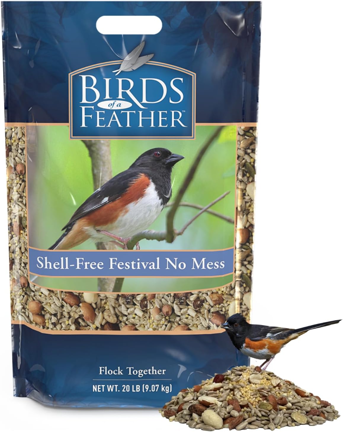 Birds of a Feather Shell-Free Festival, No Mess Bird Seed, No Waste Bird Seeds, Sunflower Chips, Sunflower Hearts for Outside Feeders, Made in USA (20 Pound (Pack of 1))