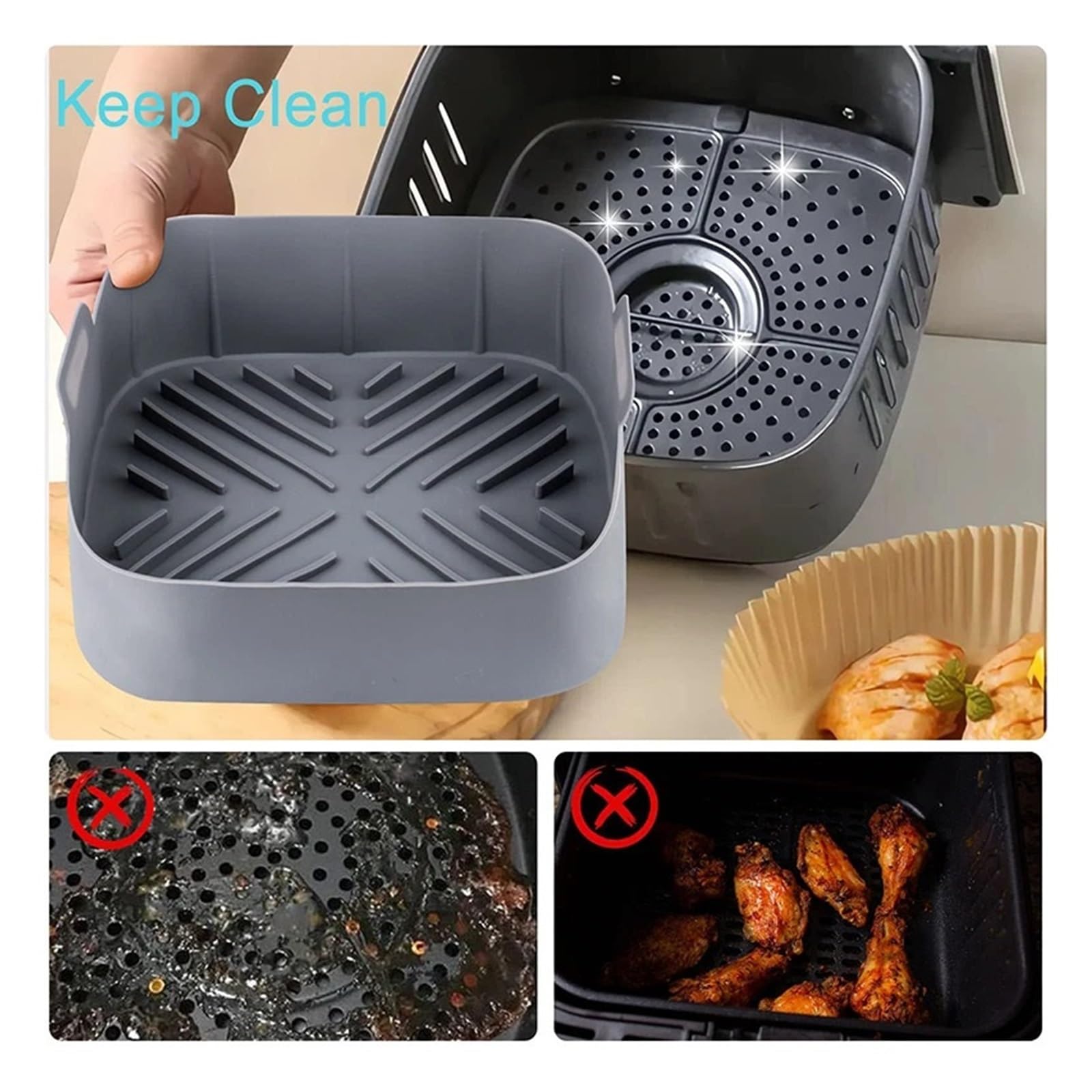 8 pulgadas, Compatible con freidora de aire, juego bandeja cesta silicona, cuadrada antiadherente, revestimientos for hornear, accesorios cocina y horno(Mold)