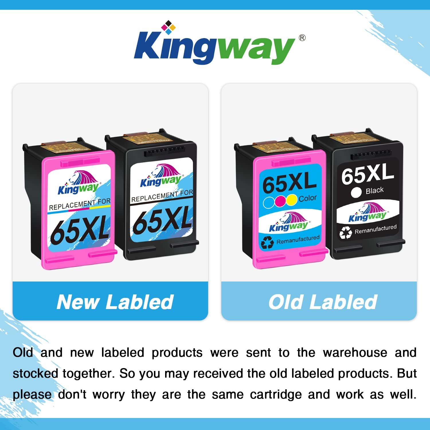 One-Day Sale: Up to 70% Off Kingway Remanufactured Ink Cartridges Replacement for HP 65XL 65 XL N9K04AN (Updated Chip) for Envy 5055 5052 5058 DeskJet 3755 2655 3720 3722 3723 3752 3758 2652 2624 High Yield (1 Black, 1 Color)