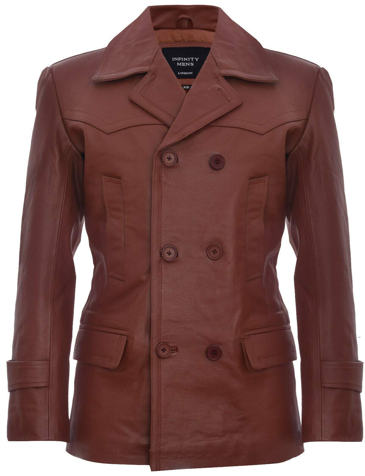 Infinity Leather Men's   Tan Leather CowHide German Peacoat-Epping in Size M, BrandAlley