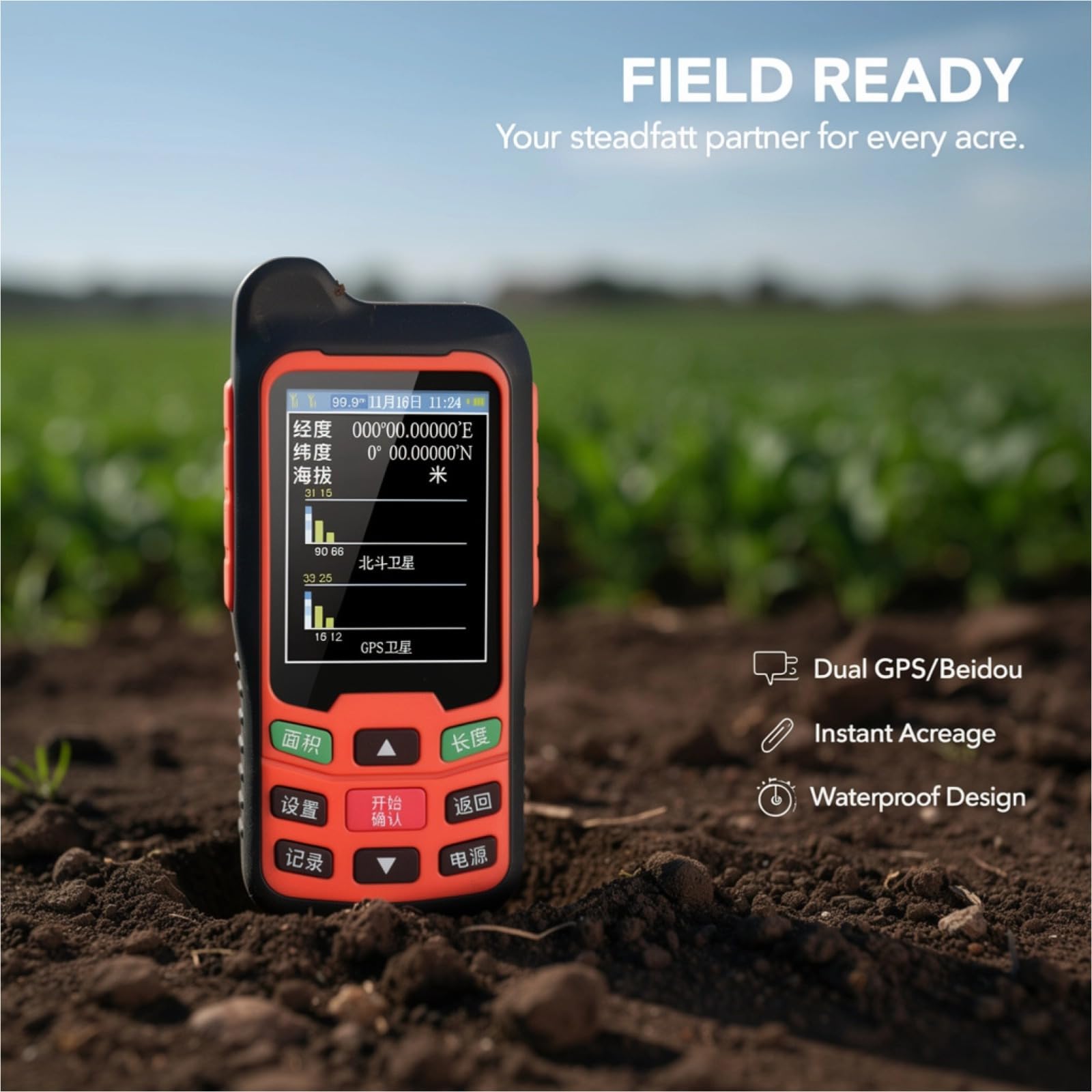 Equipo de medición GPS/Beidou, pantalla 2.4, GPS de mano para campo/granja, medición rápida de área/longitud