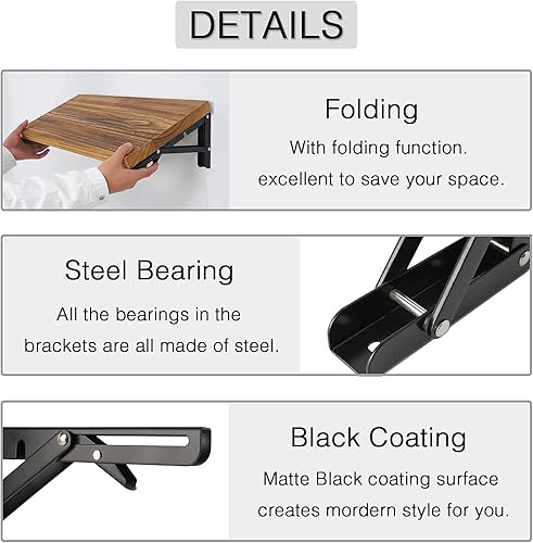 Miniatura 3 de Soportes plegables para estantes  2 piezas de metal resistente plegable triangular, soporte de estante plegable montado en la pared, ahorro de