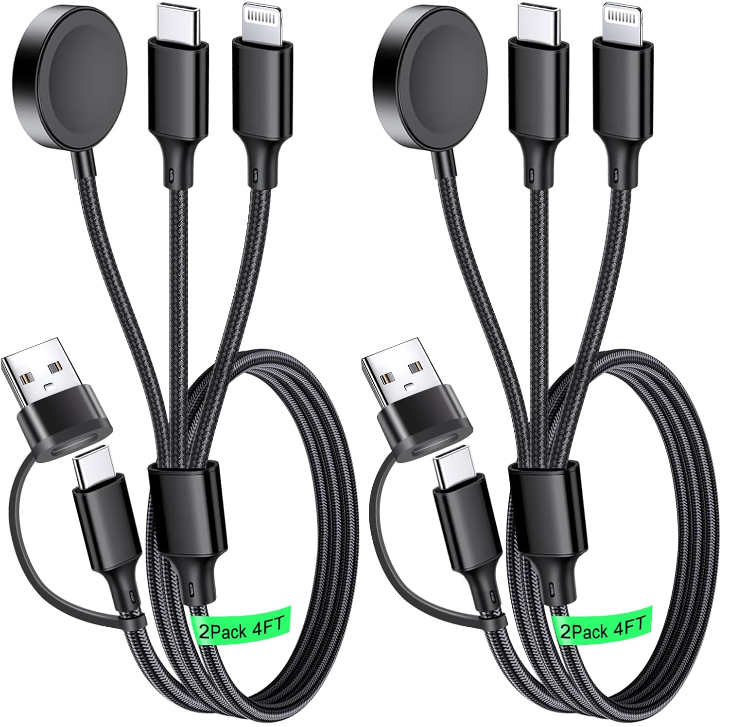 Multi Charging Cable for Apple Watch Charger 2Pack 4ft Travel USB C Multi Charger Cord Compatible with iWatch Ultra 2/SE 2/10/9/8/7/6/5/4/3/2/1, iPhone 16/15/14/13, iPad, AirPods