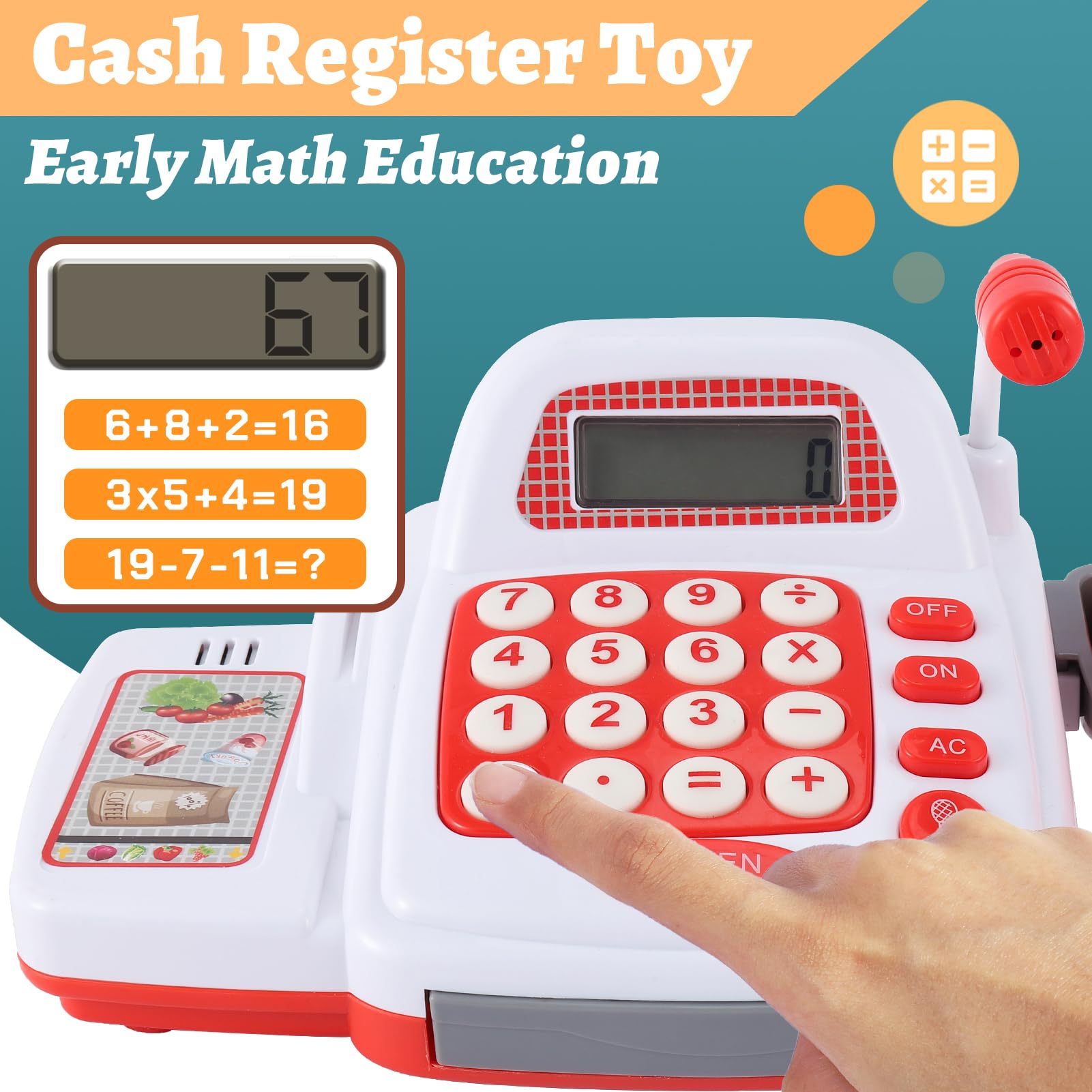 TOEY PLAY 39 Pezzi Registratore di Cassa Supermercato Giocattolo Scanner, Negozi e Accessori Giochi d'Imitazione Regalo per Bambini 3 4 5 6 Anni