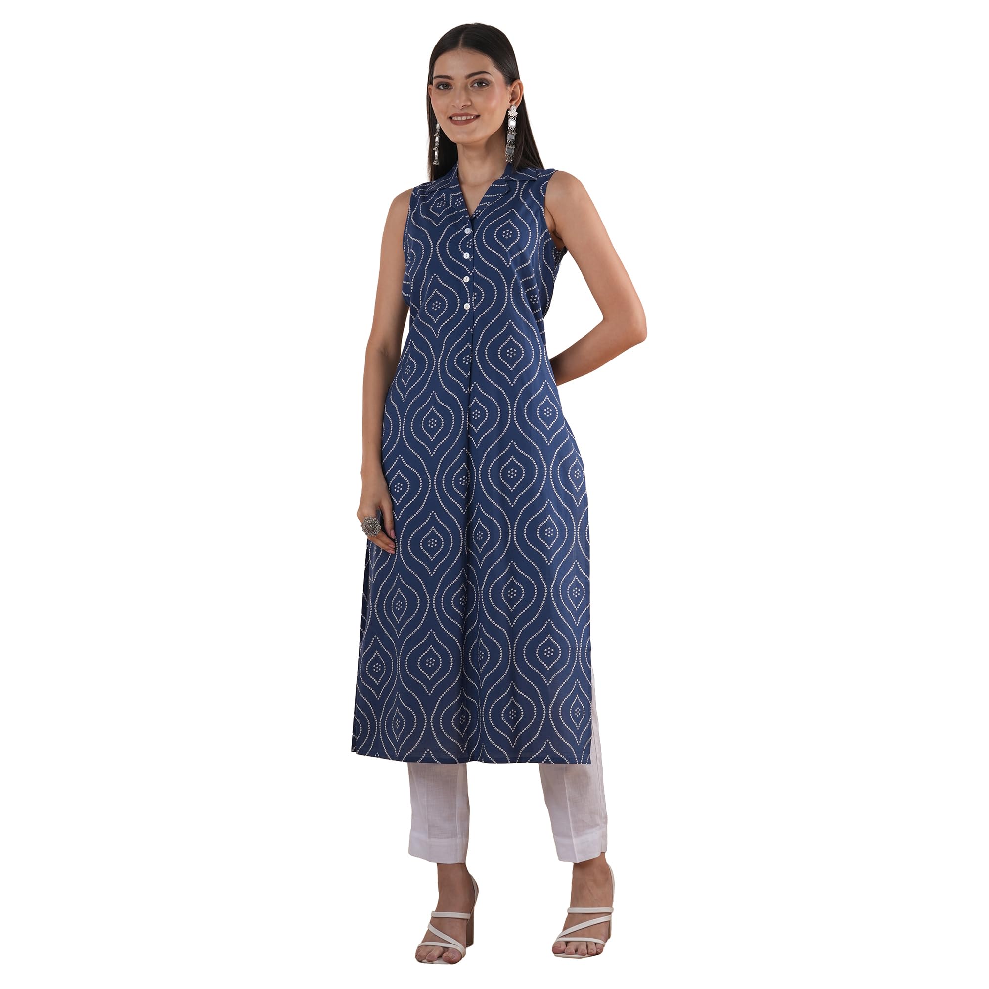 kami kubi Straight sleeveless notch collared kurta with centre pleat and placket.-picture-42