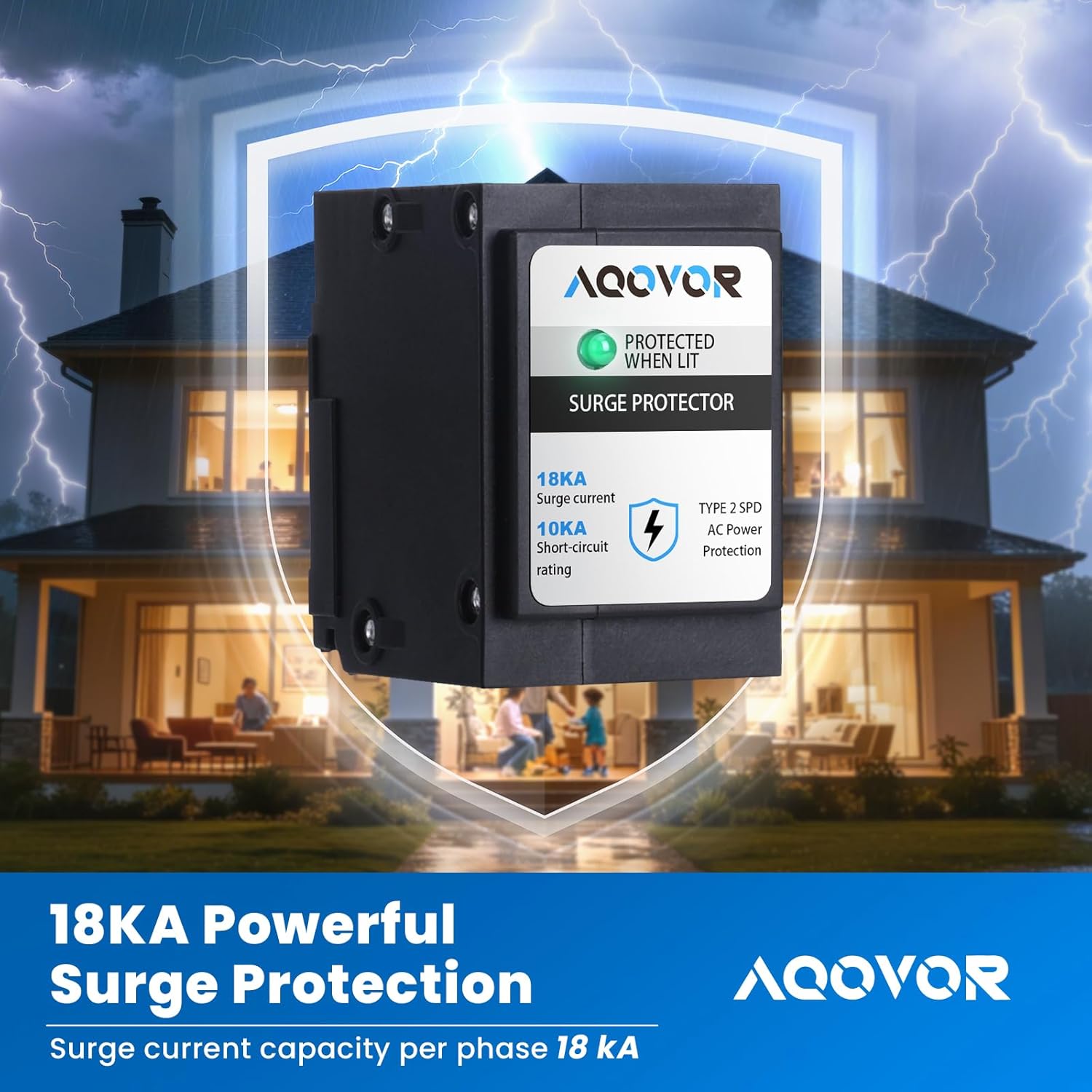 Type BR Whole-Panel Circuit Breaker Surge Protector Breaker - Type 2 SPD, Whole House Surge Protection, 120/240v Ac, 18kA Surge Protection Per Phase, Pigtail Mount for BR Load Centers