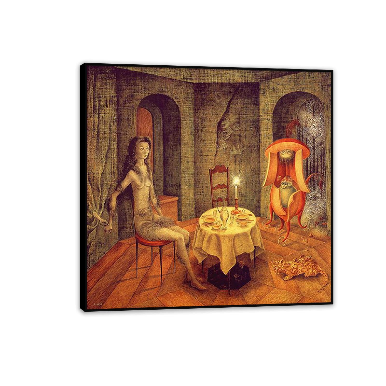 MYCGGDGH Remedios Varo Canvas Wall Art Reproductions of Famous Paintings Unexpected view Surrealist Canvas Painting Wall Decor for Living Room Bedroom Home Decor 70x70cm(28x28in) Black Framed