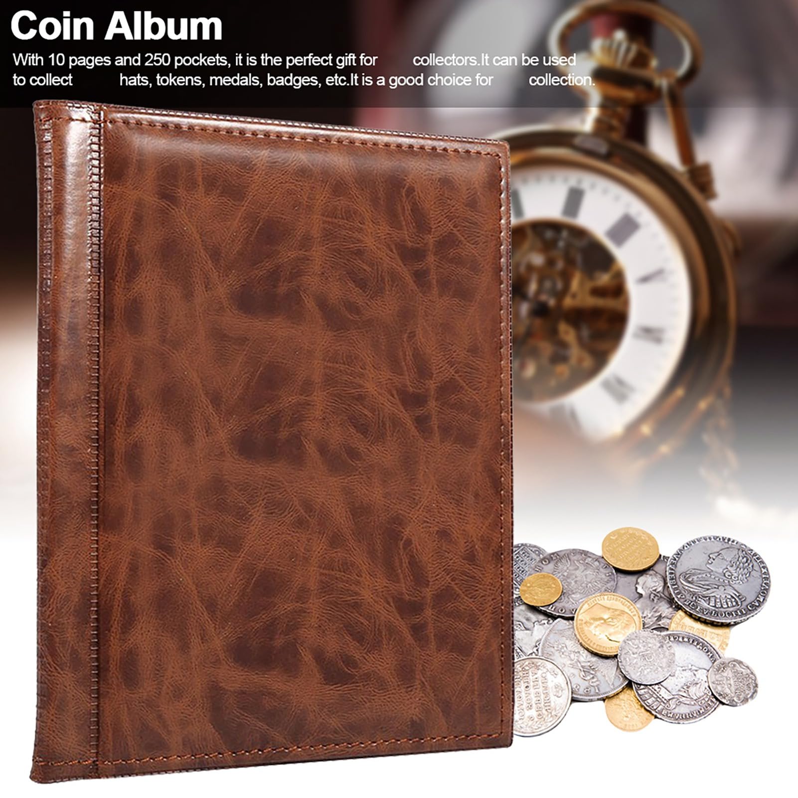 Album De Collection 250 Pochettes – 10 Pages, Pour Pièces, Médailles, Jetons – Noir, Marron Ou Rouge