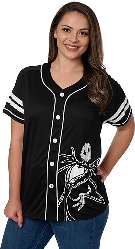Miniatura 4 de Disney Mickey Mouse Stitch Jack Skellington - Camiseta para mujer, con botones frontales, talla grande