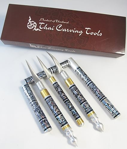 Miniatura 2 de Conjunto de mango de cuchillo de talla de fruta de acero inoxidable. muy hermoso de Tailandia 1 juego tiene 3 piezas (color negro)