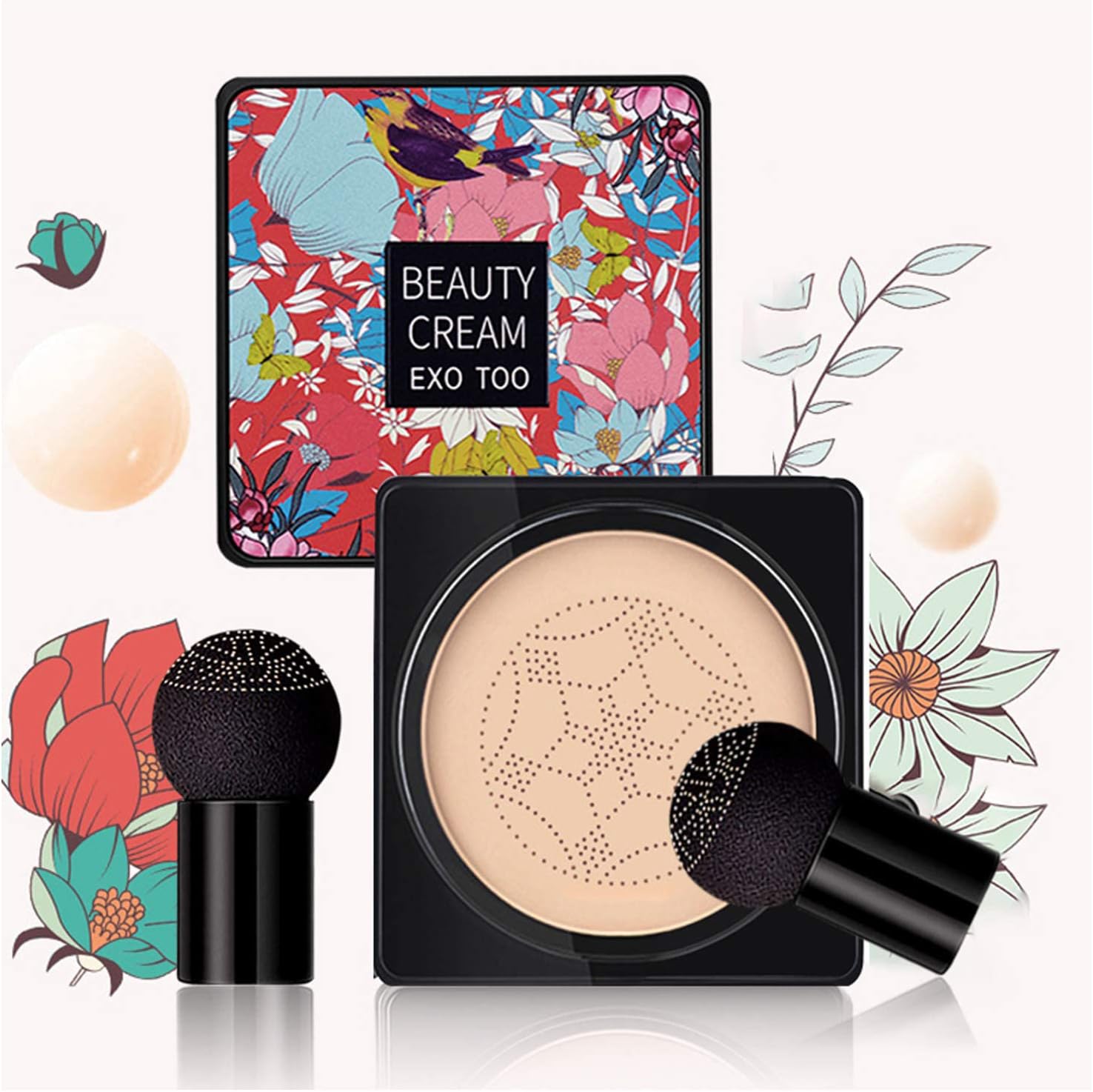 Air Cushion CC Cream Foundation Moisturizing Long Lasting Matte Concealer Light Weight Smoothly Water Proof Makeup Base Liquid Foundation with 2PCS Mushroom Head【Ivory/Unscrew Lid】