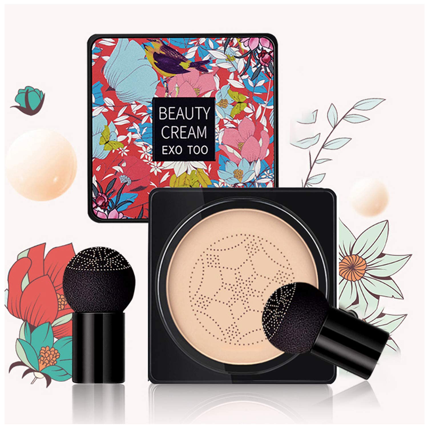 NUIBO Air Cushion CC Cream Foundation Moisturizing Long Lasting Matte Concealer Light Weight Smoothly Water Proof Makeup Base Liquid Foundation with 2PCS Mushroom Head【Ivory/Unscrew Lid】