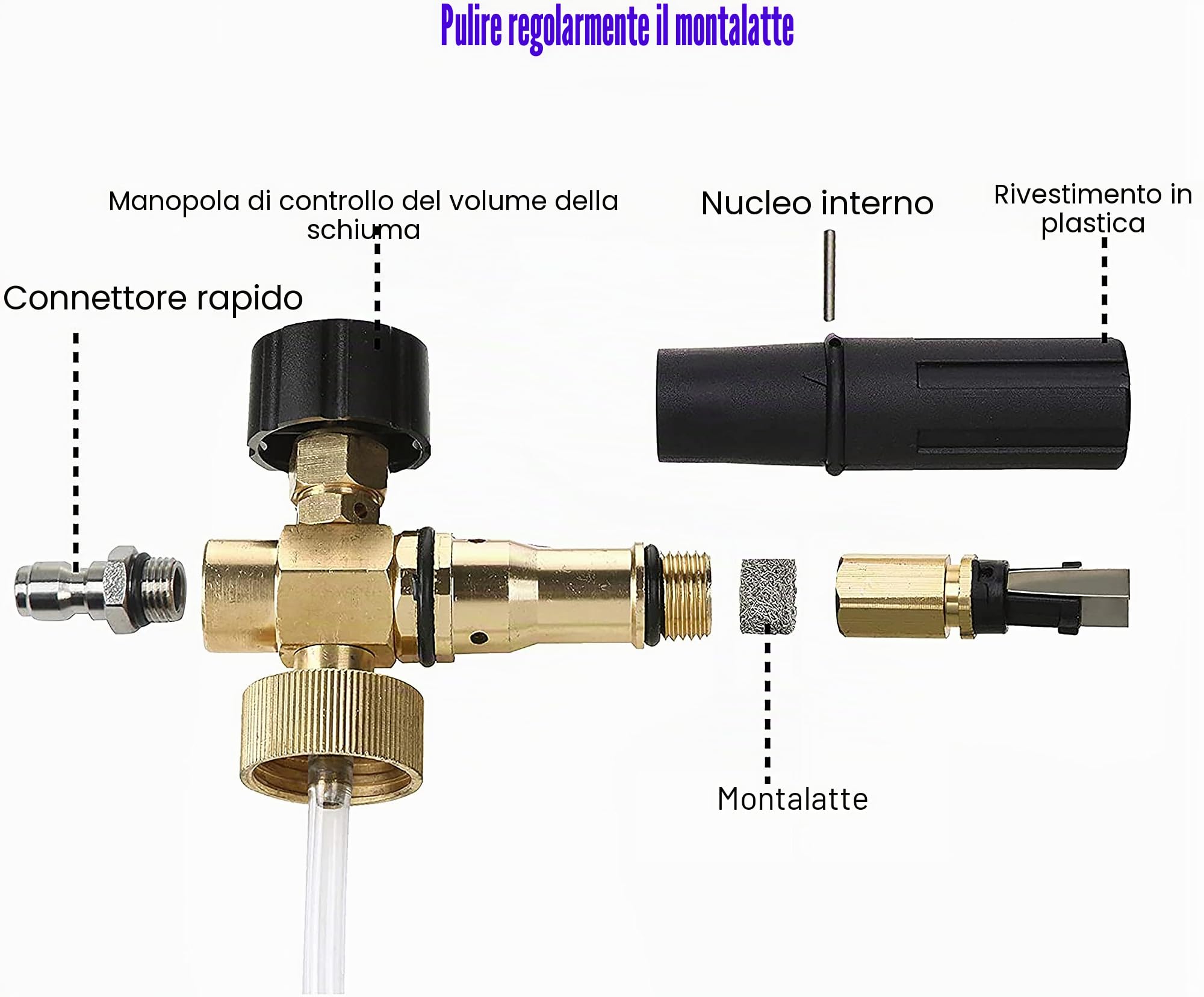 Tool Daily Pistola per idropulitrice corta con cannone in schiuma, connettore rapido da 1/4 di pollice, con 5 ugelli per idropulitrice, 1 litro