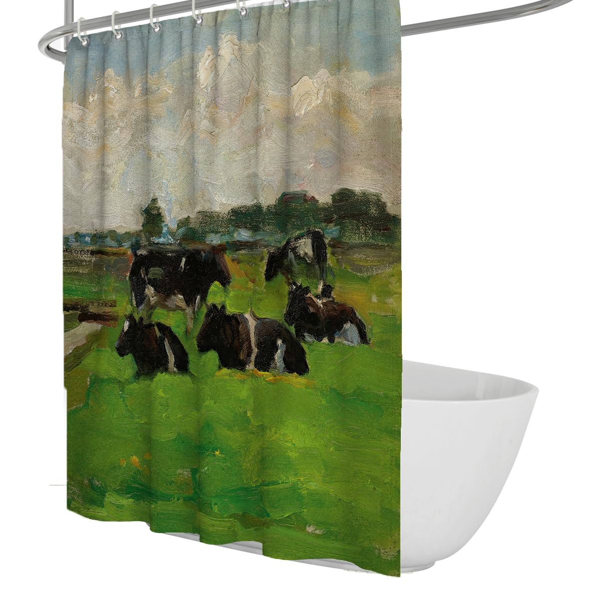 OLLIAR Home Farmhouse Decor Cloth Shower Curtain set Vintage Country Cow Animal Farm Bathtub Curtains Fabric Waterproof Washable Bathroom Curtains 180x180cm