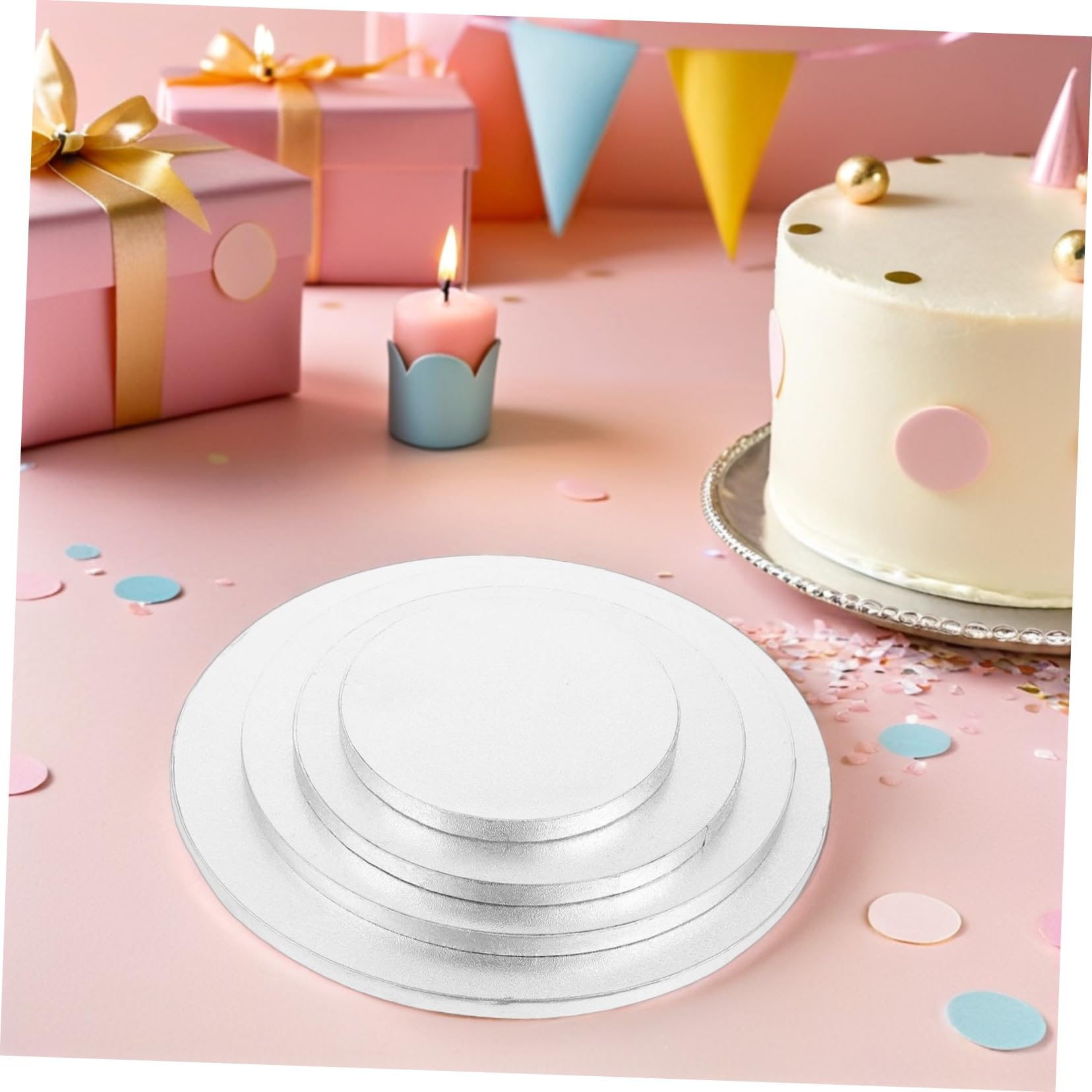 ABOOFAN Base pour Gâteau Ronde Argentée 8 Pièces en Carton Ondulé, Robuste