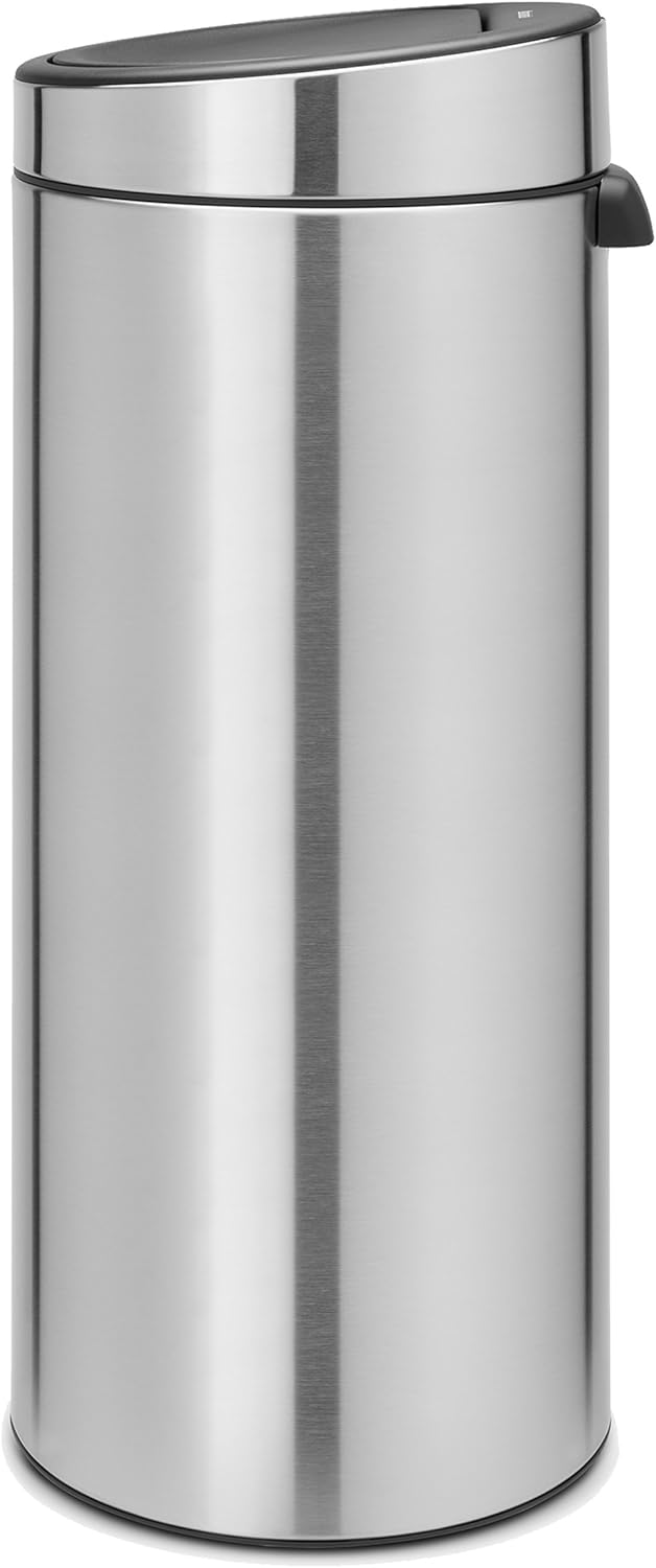 Brabantia 30 L Kitchen Touch Bin New (Matt Steel) Removable Lid, Soft-Touch Open, Easy Clean Rubbish Waste Bin + Free Bin Bags