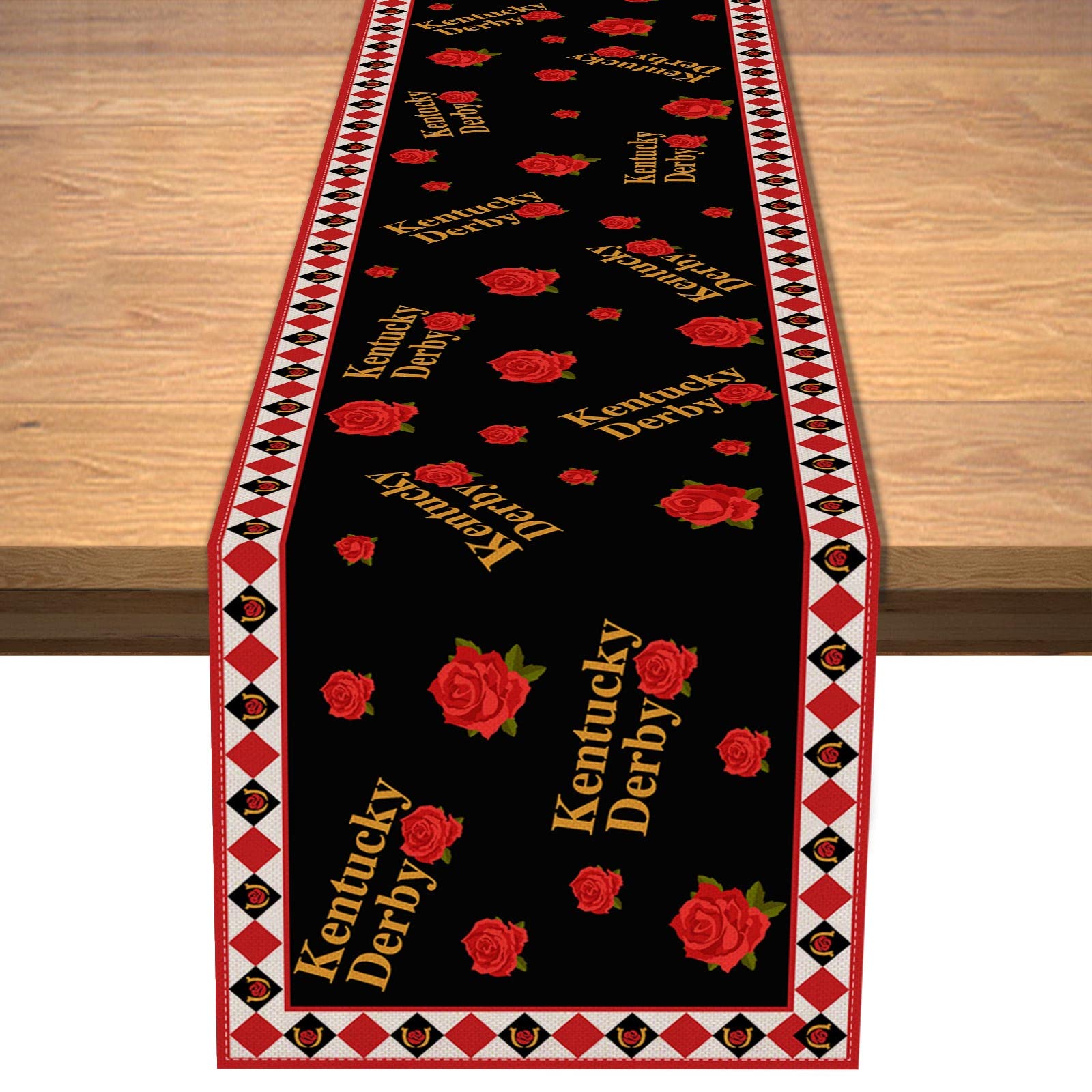 Vohado Kentucky Derby Table Runner Roses Horse Racing Table Cover Linen for Holiday Party Dinning Room Kitchen Home Decoration