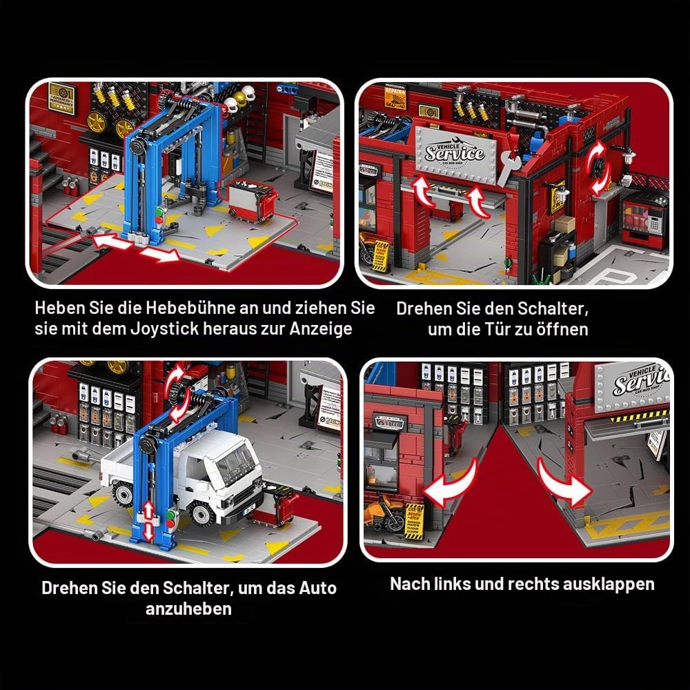 39148 American-Style Parkplatz Reparatur Shop Baustein Set mit Beleuchtung, 2819 Stück Shop Gebäude Modell Baustein Sets, Erwachsene Kreative Enthusiasten Modell Geschenke und Sammlerstücke