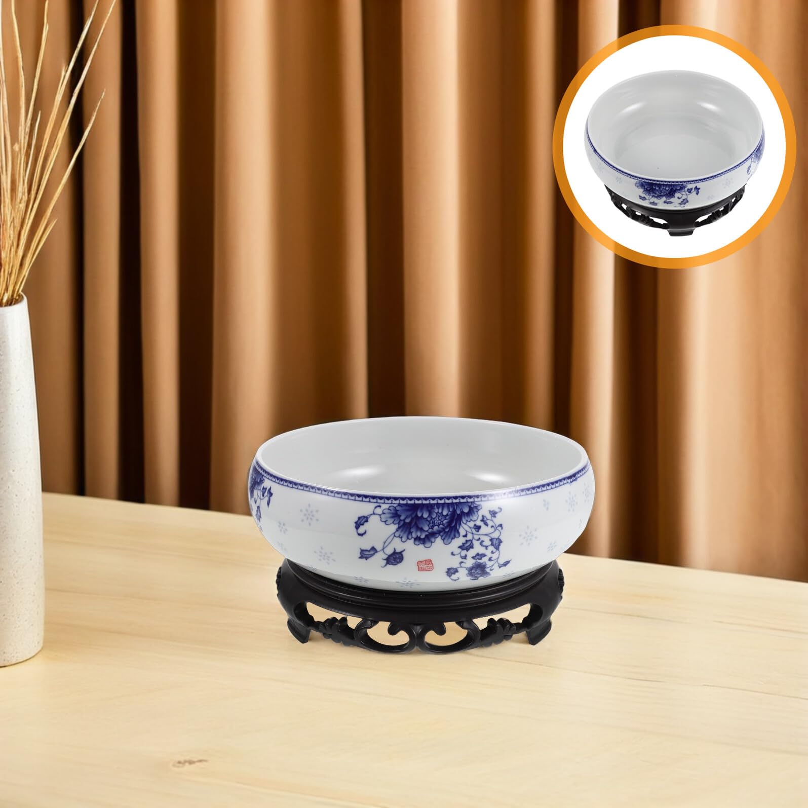 ibasenice Ceramiczna Doniczka Hydroponiczna Lotus Bowl z Plastikową Podstawą Biała i Niebieska Porcelanowa Do Uprawy Roślin Wodnych Dekoracyjna Doniczka Kwiaty Do Domu i Ogrodu