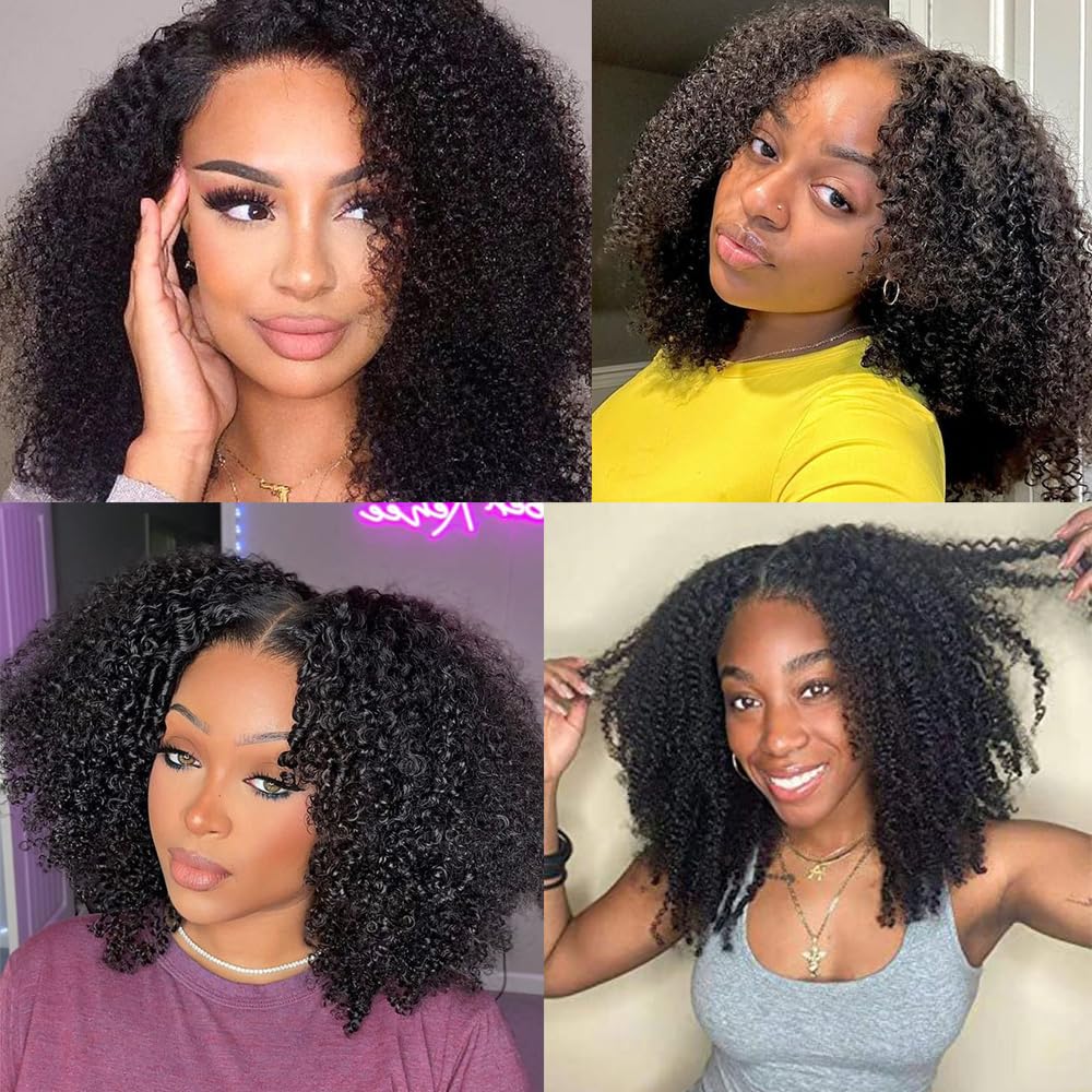 Extensiones de Cabello Humano Afro Kinky Curly Bundles Human Hair 4B 4C 3 Paquetes de Rizado 100% Sin Procesar Virgen Brasileña Afro Rizado Extensiones de Cabello Natural Color Negro 8 10 12 Inch