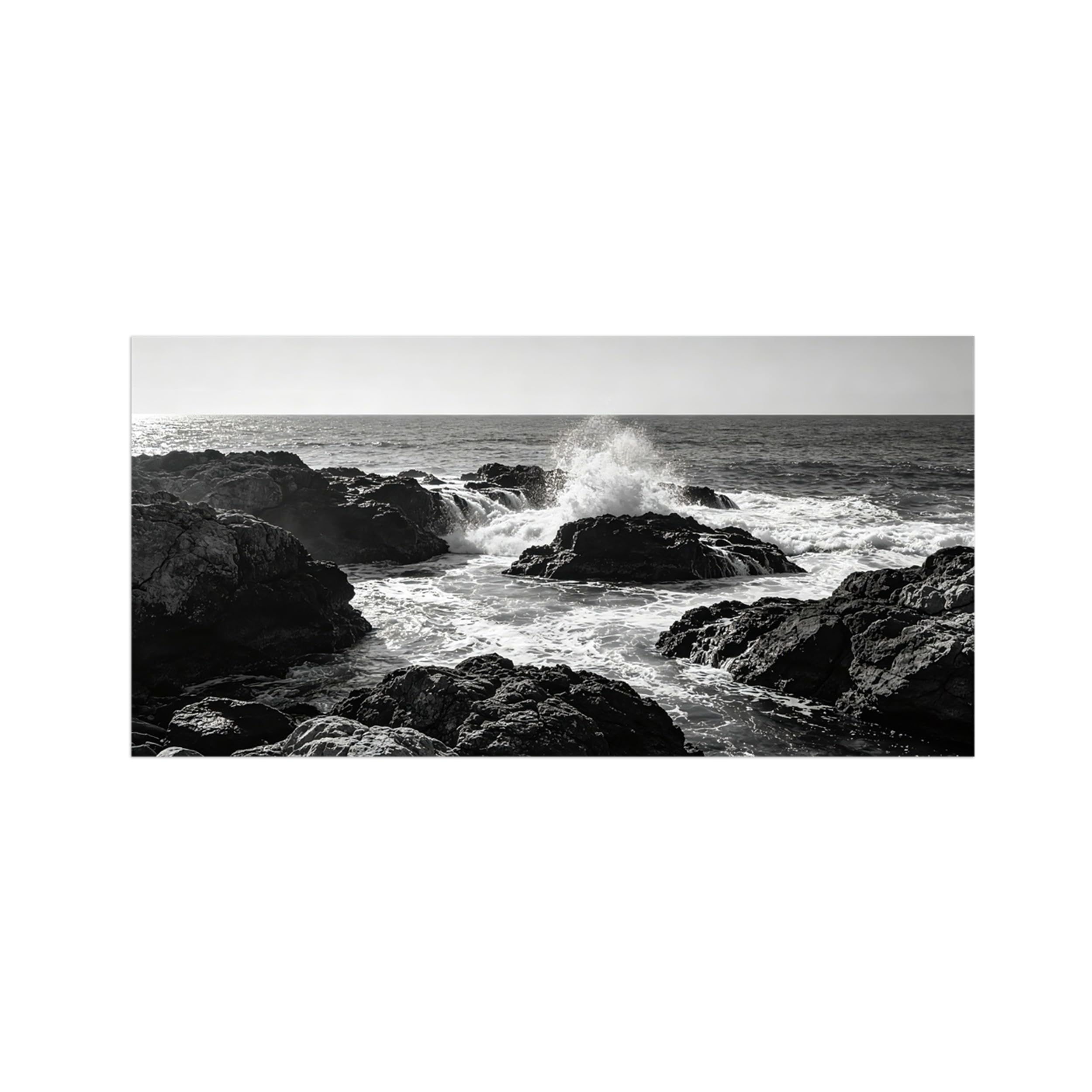 OZPWBVY Black White Landscape Wall Art. Sea Rocks. Picture 20x40cm Framed