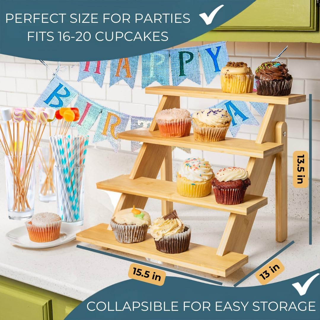 Soporte de madera para cupcakes, elevadores de exhibición de madera para eventos de proveedores, estantes de 4 niveles, exhibición de comida y manualidades