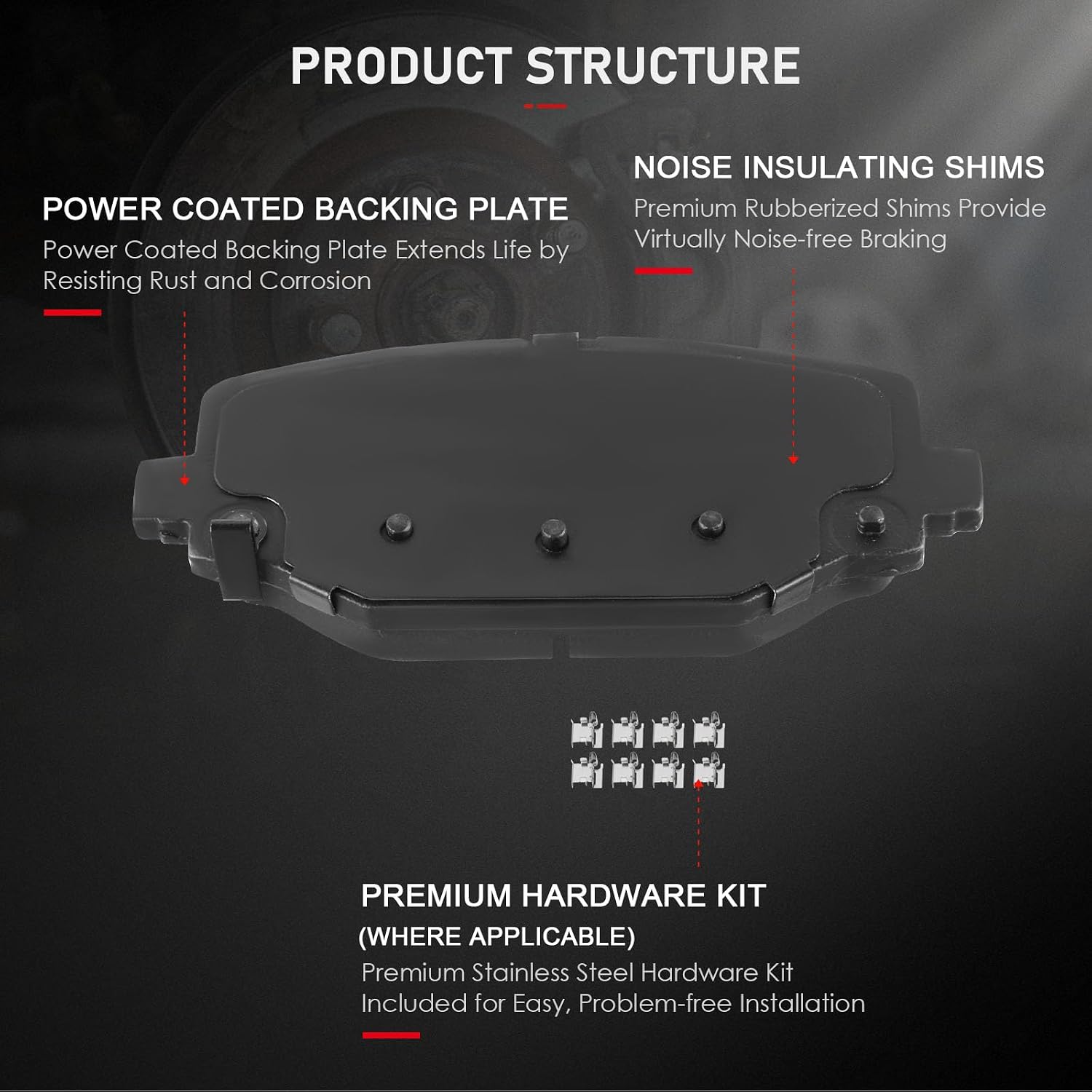 cciyu D1596 Rear Semi-Metallic Disc Brake Pads Kit Fit For Chrysler For Town & Country 2012-2016,For Dodge For Grand Caravan For Journey 2012-2020,For Ram For C/V 2012-2015 4PCS