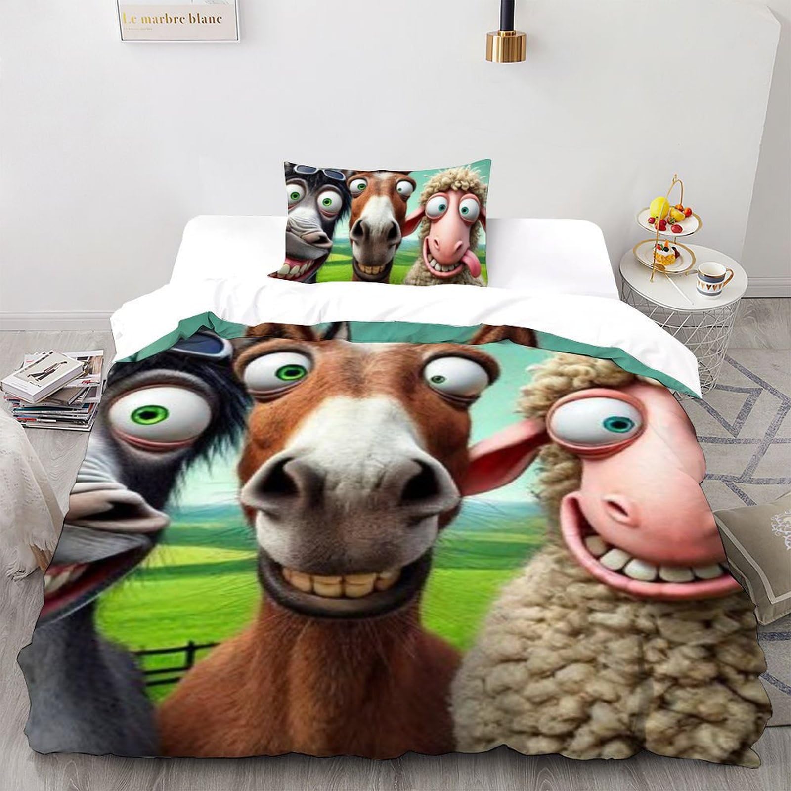 Housse de couette animaux pour chambre de fille en microfibre 135x200