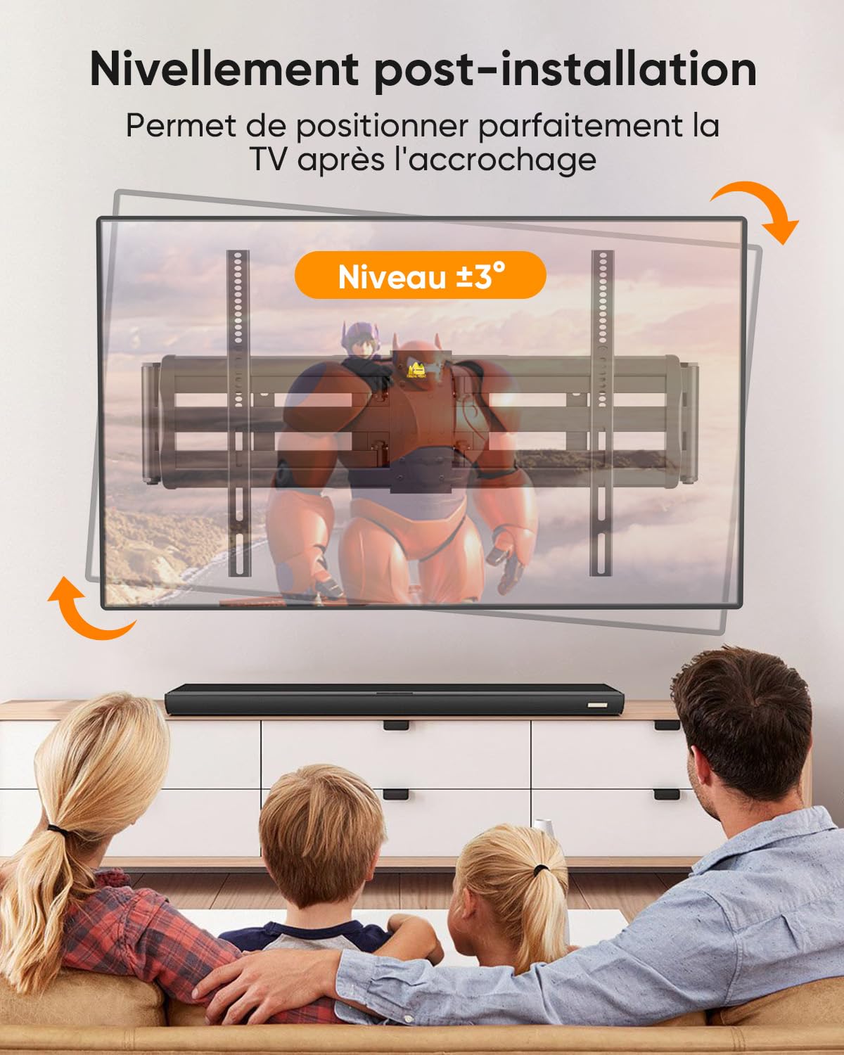 FORGING MOUNT Support Mural TV Mouvement Complet pour Téléviseurs de 60-100 Pouces Jusqu'à 125KG, Fixation TV Murale avec 2 Bras Articulés de 1090mm, Inclinable et Orientable Max. VESA 900x600mm