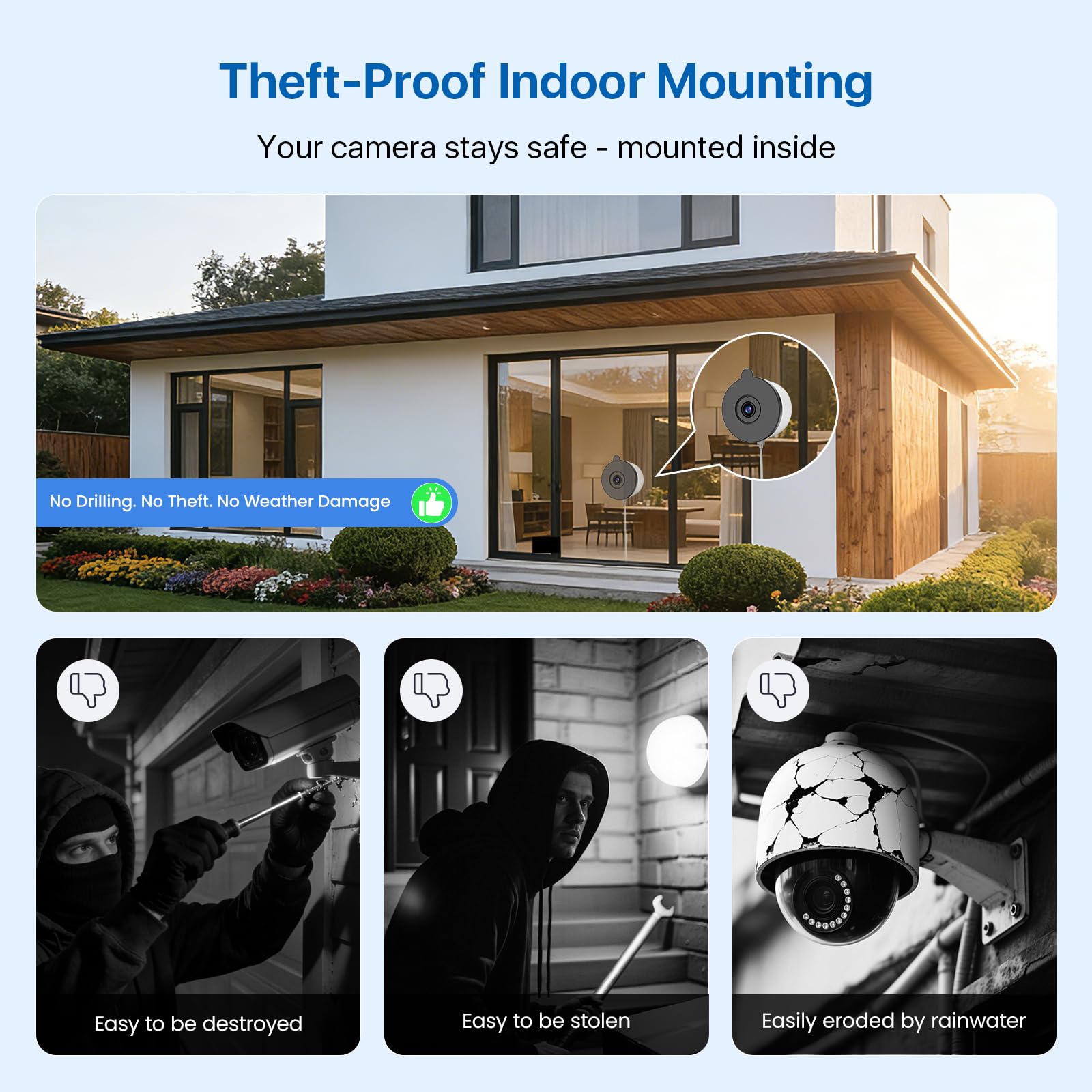 Fensterkamera Innen 3MP, 2,4 & 5 GHz WLAN, Ohne Bohren, Ohne ABO